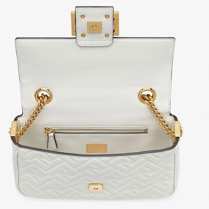 Cheap HOT FF Fendi Motif In Midi Chain Nappa Baguette Leather White Bag 0803